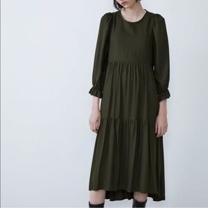 Zara Pleated High Low Tunic Tiered Midi Midaxi Maxi Dress